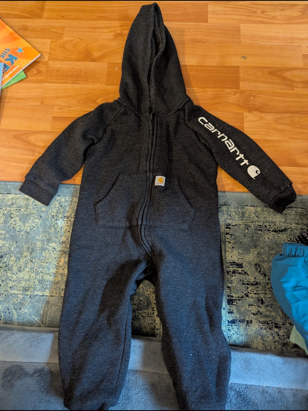 Carhartt Kids Charcoal Hooded One-Piece with Sleeve Logo